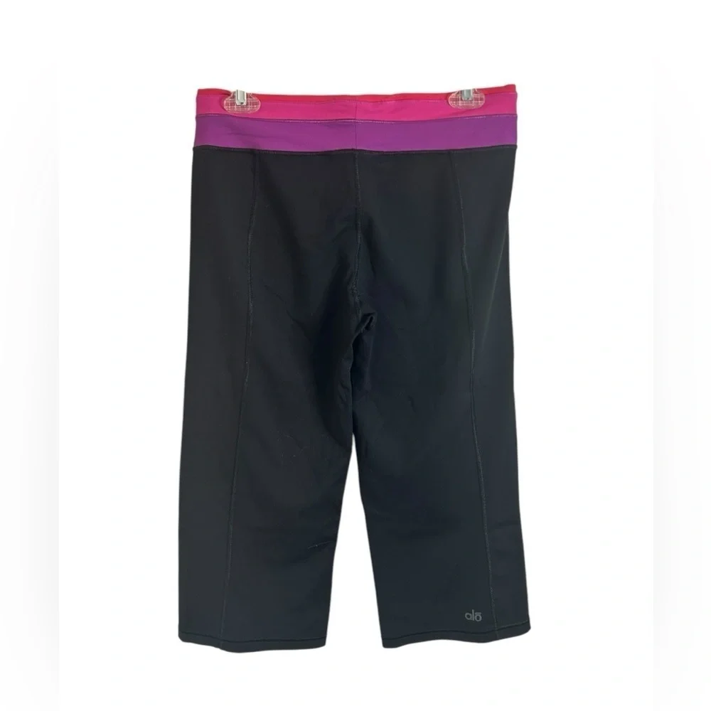 Alo Black & Pink Purple Colorblock Waist Activewear Capri Leggings Womens Medium